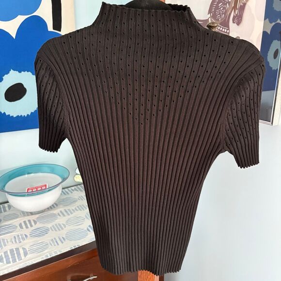 Truth by Republic Ribbed Black Short Sleeve Turtleneck with Pointelle Cut-Outs - Picture 2 of 7